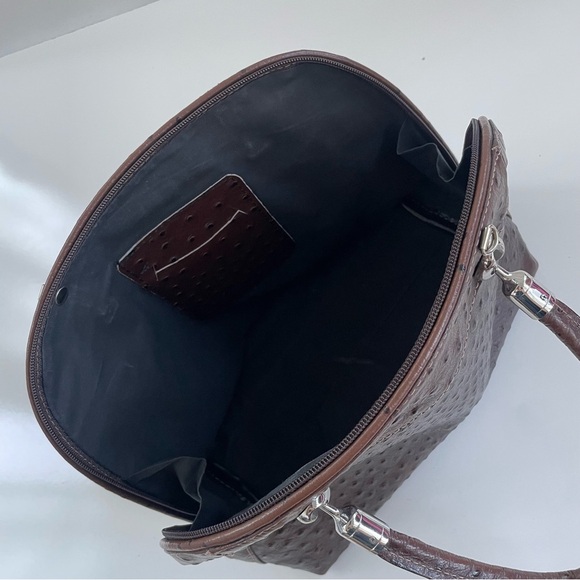 BORSE IN PELLE Genuine Leather Burgundy Brown Ostrich Embossed Satchel ITALY - Picture 7 of 12